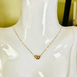 18K Real Gold heart interlocking necklace